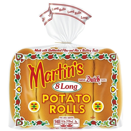 Martins Long Potato Rolls, 8 x 8 ct Case - Frozen Potatoes Sides