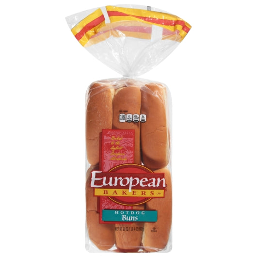 European Bakers 6 Inch Sliced Hotdog Bun, 8 x 12 ct Case - Breads, Rolls & Buns