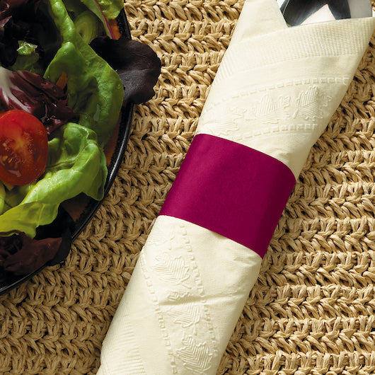 Hoffmaster 1.5 Inch X 4.25 Inch Flat Burgundy Paper, Napkin Band, 4 x 2500 each Case - Plates Bowls