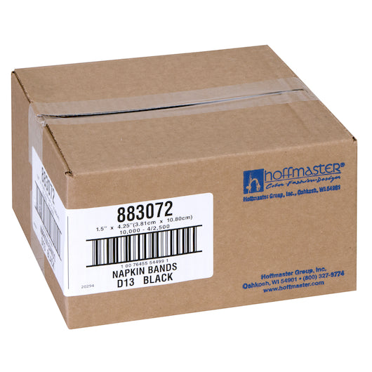 Hoffmaster 1.5 Inch X 4.25 Inch Flat Black Paper, Napkin Band, 4 x 2500 each Case - Plates Bowls