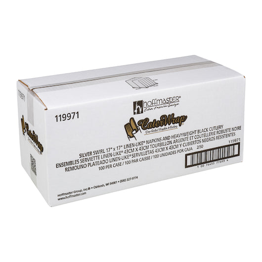 Hoffmaster Caterwrap Pre-Rolled White Napkin Heavy Weight Black Plastic Knife Fork Spoon Black Band, 2 x 50 ct Case - DOT product image 2