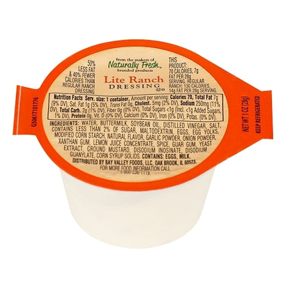 Naturally Fresh Refrigerated Light Ranch Dressing Single Serve Cups, 1 x 100 oz Case - Condiments & Sauces