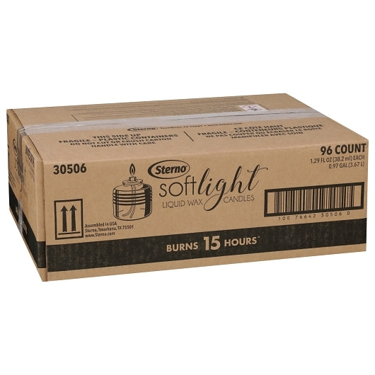 Sterno 15 Hour Soft Light Liquid Wax Candles, 96 x 96 x 1.29 fl oz Case - GS1 closed shipping case image