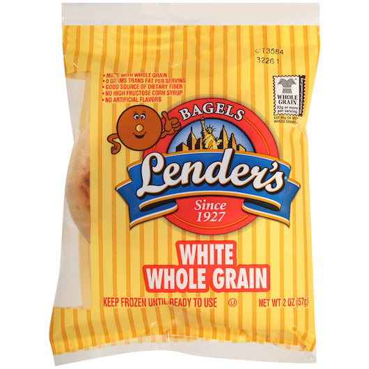 Lender's Individually Wrapped White Whole Grain Bagel, 1 x 72 ct Case - Breads, Rolls & Buns
