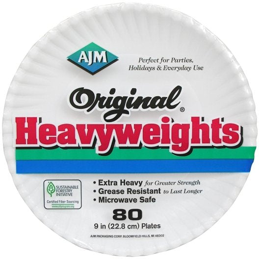 AJM Original Heavyweight Paper Plate, 12 x 12 ct Case - Disposables