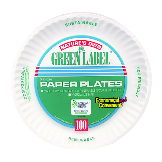 Ajm Green Label 7 Inch Paper Plate, 10 x 100 ct Case - Disposables