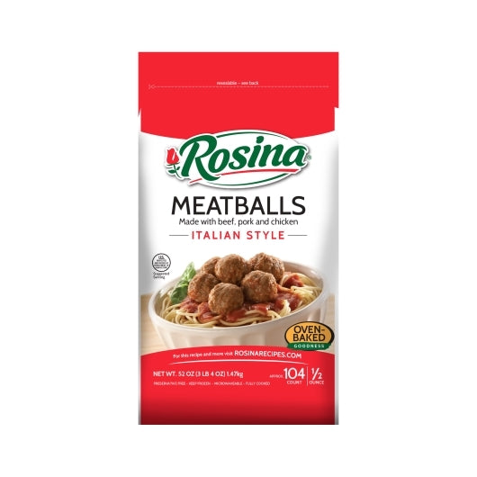 Rosina Italian Style Meatball 0.5 Oz, 8 x 52 oz Case - Frozen Meat & Seafood
