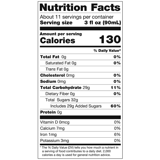 Tropics Peach Drink Mix, 12 x 32 fl oz Case - Nutrition facts label