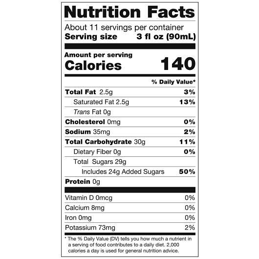 Tropics Pina Colada Drink Mix, 12 x 32 fl oz Case - Nutrition facts label