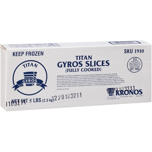Kronos FrOZen Gyrokone Gyro Titan Slices Fully Cooked, 4 x 5 lb Case - Frozen Meat & Seafood
