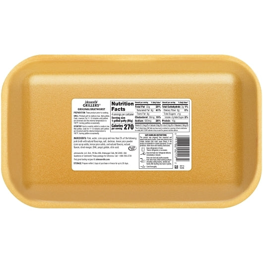 Johnsonville Bratwurst Patty Grillers Uncooked Original Bratwurst Pork Patties, 9 x 16 oz Case - DOT product image 4