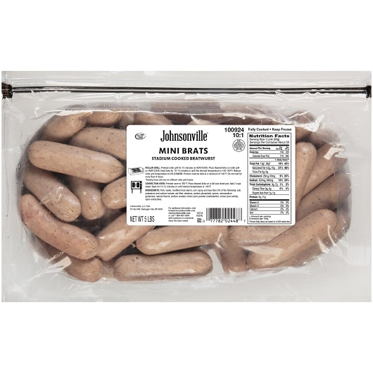 Johnsonville 10:1 Mini Brat Stadium Cooked Bratwurst, 2 x 5 lb Case - Frozen Meat & Seafood