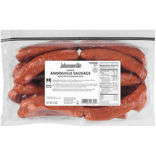 Johnsonville Smoked Andouille 6 INCH NATURAL CASING ANDOUILLE PORK SAUSAGE LINKS, 2 x 5 lb Case - DOT product image 3