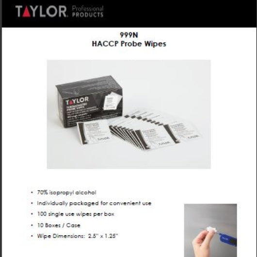 Taylor HACCP Individually Wrapped Thermometer Probe Wipes 100 Count Box, 1 x 10 each Case - Food Storage Containers