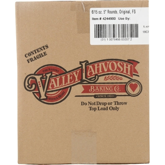 Valley Lahvosh Crackerbread Rounds Original 5 Inch, 6 x 15 oz Case - Breads, Rolls & Buns