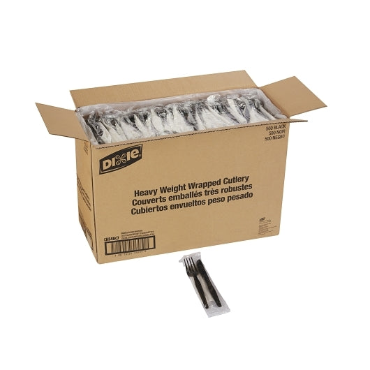 Dixie Heavy Weight Polystyrene Napkin, Knife and Fork Black Individually Wrapped Cutlery Kit, 1 x 500 ct Case - DOT product image 3