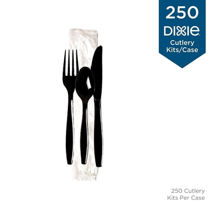 Dixie Heavy Weight Black Individually Wrapped Cutlery Kit - Plastic Knife, Fork, and Teaspoon, 1 x 250 ct Case - Plates