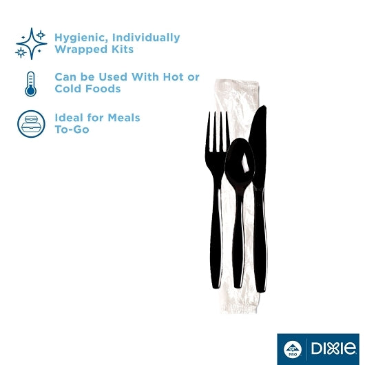 Dixie Heavy Weight Black Individually Wrapped Cutlery Kit - Plastic Knife, Fork, and Teaspoon, 1 x 250 ct Case - DOT product image 3