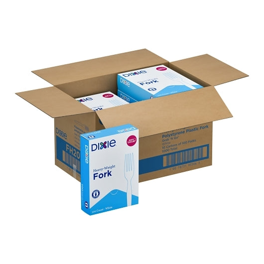 Dixie Heavy Weight Polystyrene White Fork, 10 x 100 ct Case - Plates Bowls