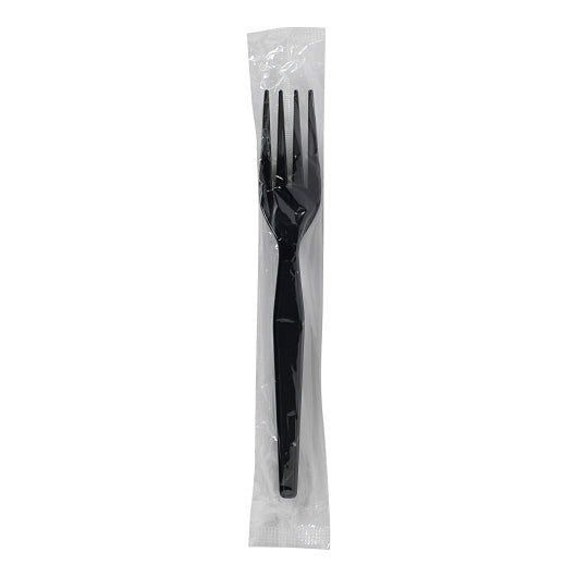 Dixie Heavy Weight Polystyrene Individually Wrapped Black Fork, 1 x 1000 ct Case - Plates Bowls