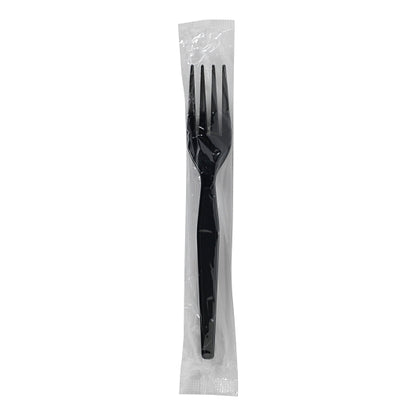 Dixie Heavy Weight Polystyrene Individually Wrapped Black Fork, 1 x 1000 ct Case - Plates Bowls