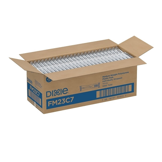 Dixie Medium Weight Polystyrene Individually Wrapped White Fork, 1 x 1000 ct Case - DOT product image 3