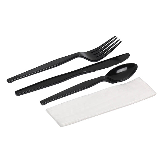 Dixie Heavy Weight Polystyrene Knife, Fork, Teaspoon, and Napkin Black Individually Wrapped Cutlery Kit, 1 x 250 ct Case - DOT product image 2