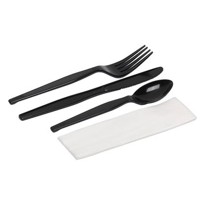 Dixie Heavy Weight Polystyrene Knife, Fork, Teaspoon, and Napkin Black Individually Wrapped Cutlery Kit, 1 x 250 ct Case - DOT product image 2