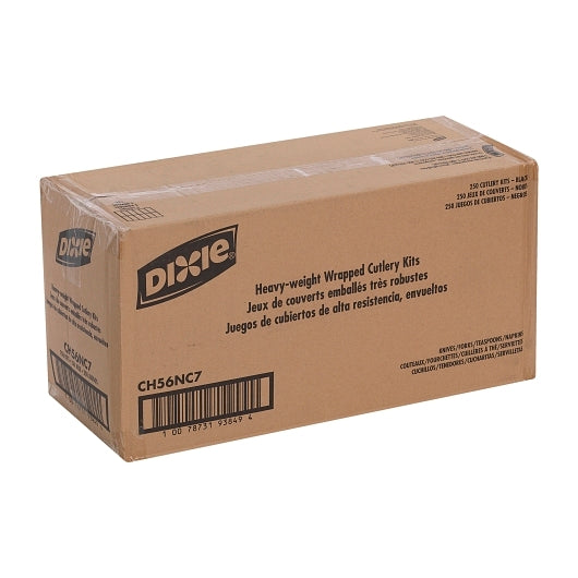 Dixie Heavy Weight Polystyrene Knife, Fork, Teaspoon, and Napkin Black Individually Wrapped Cutlery Kit, 1 x 250 ct Case - DOT product image 6