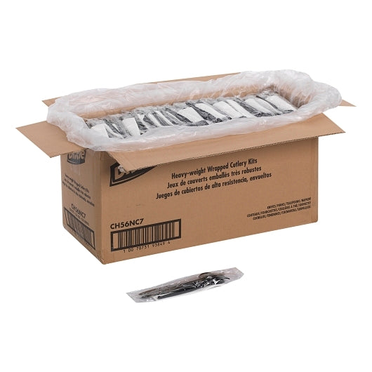 Dixie Heavy Weight Polystyrene Knife, Fork, Teaspoon, and Napkin Black Individually Wrapped Cutlery Kit, 1 x 250 ct Case - DOT product image 4