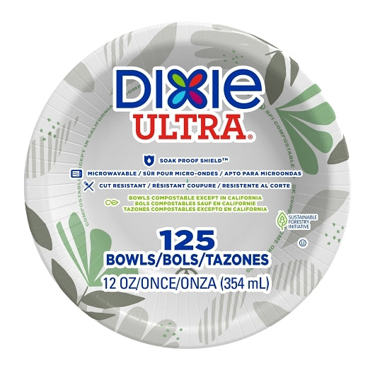 Dixie Products Ultra 12 Ounce Heavy Weight Paper Bowl, 8 x 125 ct Case - Plates Bowls
