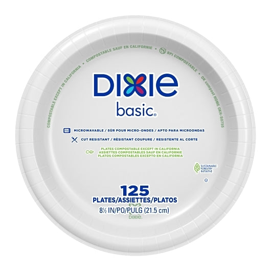 Dixie 8.5 Inch Basic White Paper Plates With Printed Inner Polyfor, 4 x 125 ct Case - Disposables