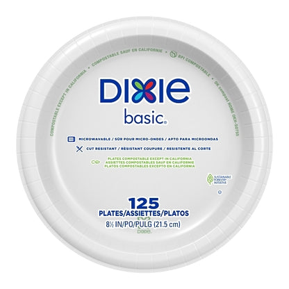 Dixie 8.5 Inch Basic White Paper Plates With Printed Inner Polyfor, 4 x 125 ct Case - Disposables
