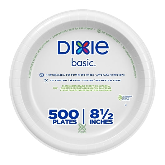 Dixie 8.5 Inch Basic White Paper Plates With Printed Inner Polyfor, 4 x 125 ct Case - DOT product image 2