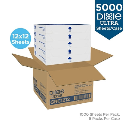Dixie Ultra Highly Grease Resistant Sandwich Paper 12" X 12" X 2.5" White, 5 x 1000 ct Case - Disposables