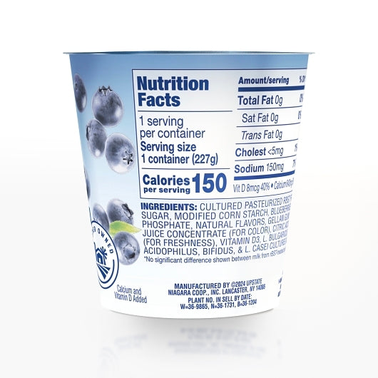 Upstate Farms Nonfat Blueberry Blended Yogurt, 12 x 8 oz Case - Alternate product angle or state