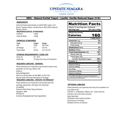 Upstate Farms All Natural Low Fat Blended Yogurt, 4 x 5 lb Case - Unclassified DOT image