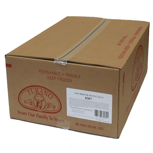 Turano Sliced Mini Brioche Burger Bun, 12 x 18 x 1.2 oz Case - GS1 closed shipping case image