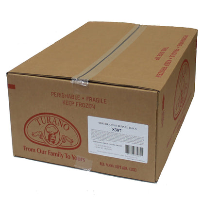 Turano Sliced Mini Brioche Burger Bun, 12 x 18 x 1.2 oz Case - GS1 closed shipping case image