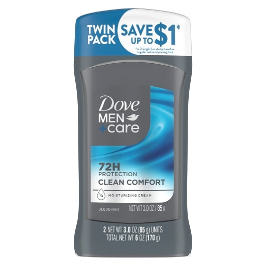 Dove Clean Comfort Deodorant Stick, 2 x 6 x 85 fl oz Case - Front/center packaged product image