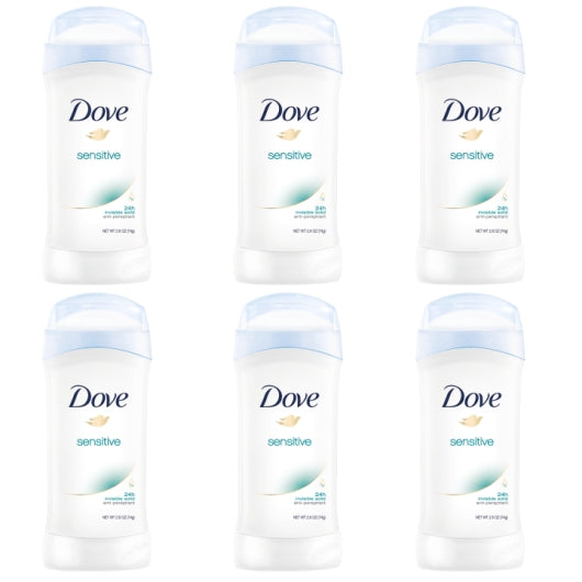 Dove Women'S Sensitive Anti-Perspirant Deodorant Stick, 2 x 6 x 2.6 fl oz Case - Front/center packaged product image