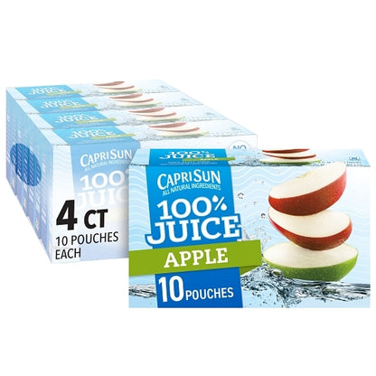 Capri Sun 100% Juice Ready To Drink Apple Juice, 4 x 10 x 6 fl oz Case - Fruit & Sides