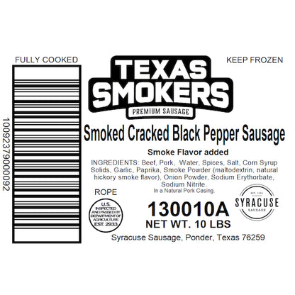 Texas Smokers SMOKED CRACKED BLACK PEPPER ROPE SAUSAGE, 1 x 10 lb Case - DOT product image 4