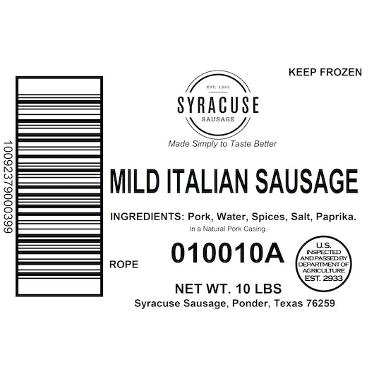 Syracuse Mild Italian SAUSAGE ROPE MILD, 1 x 10 lb Case - DOT product image 6