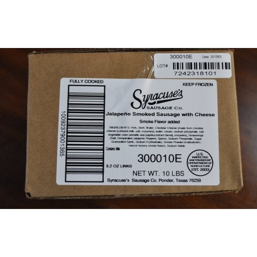 Syracuse Smoked Jalapeno Syracuse Fully Cooked Jalapeno Smoked Sausage With Cheese, 1 x 10 lb Case - DOT product image 3