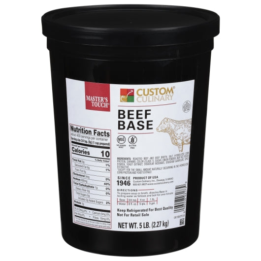 Custom Culinary Masters Beef Base Paste, No MSG Added, Gluten Free, 4 x 5 lb Case - Pantry Ingredients