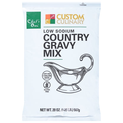 Custom Culinary Country Low Sodium Country Gravy Mix, No MSG Added, Gluten Free, 6 x 20 oz Case - Condiments & Sauces