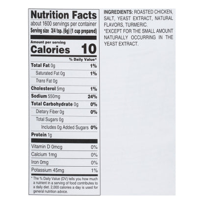Gold Label No Chicken Base, No MSG Added, Gluten Free, 1 x 20 lb Case - Combined nutrition and ingredients label