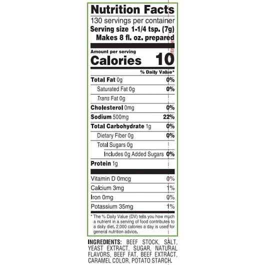 Custom Gold Label Liquid Vegetable Stock Concentrate, No MSG Added, Gluten Free, 6 x 2 lb Case - Combined nutrition and ingredients label