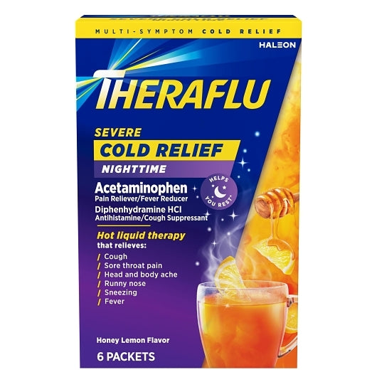 Theraflu Severe Cold Nighttime Honey Lemon Powder, 8 x 3 x 6 ct Case - Pantry Ingredients